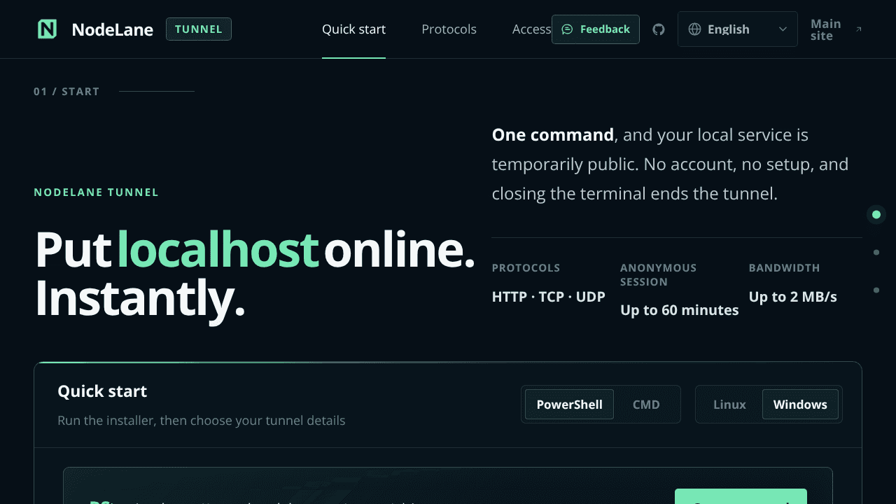 NodeLane Tunnel website screenshot