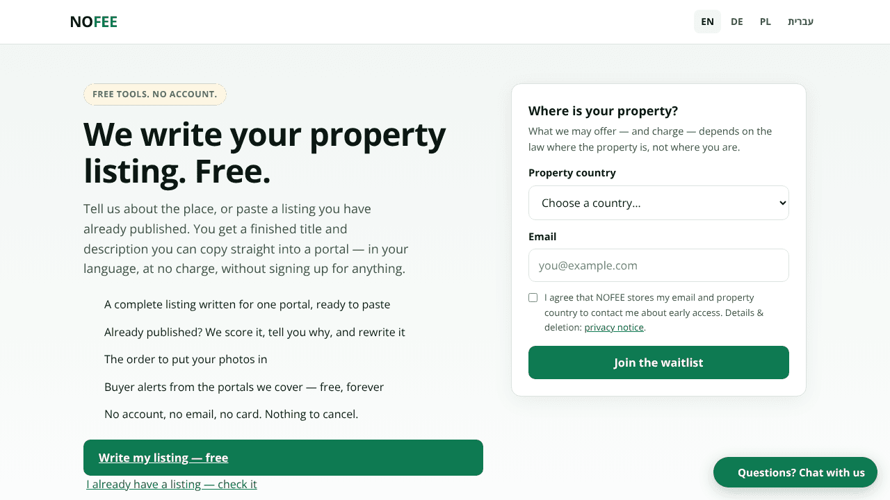 NOFEE website screenshot