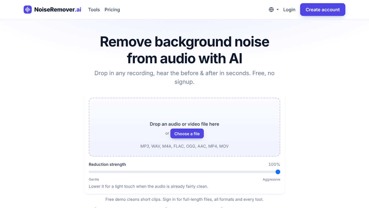 NoiseRemover.ai website screenshot