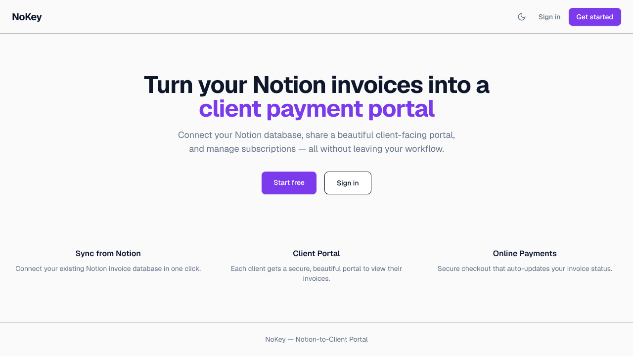 NoKey website screenshot