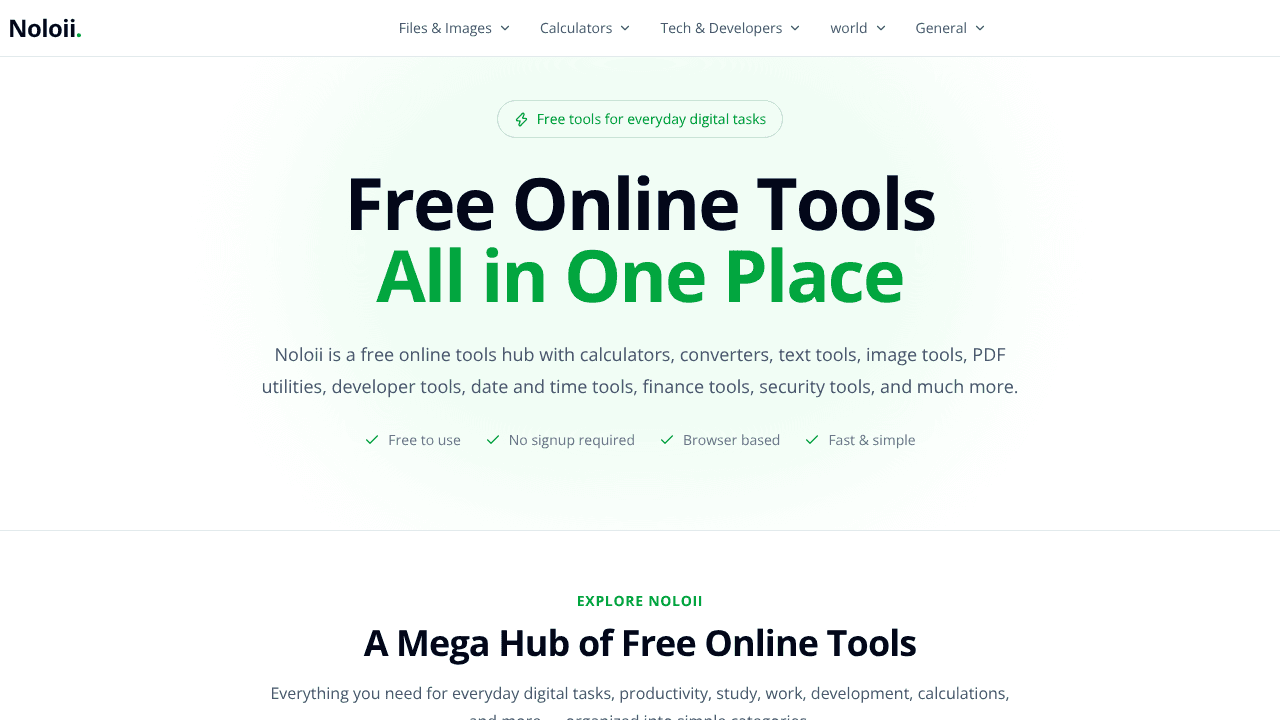 Noloii Free Online Tools Hub website screenshot