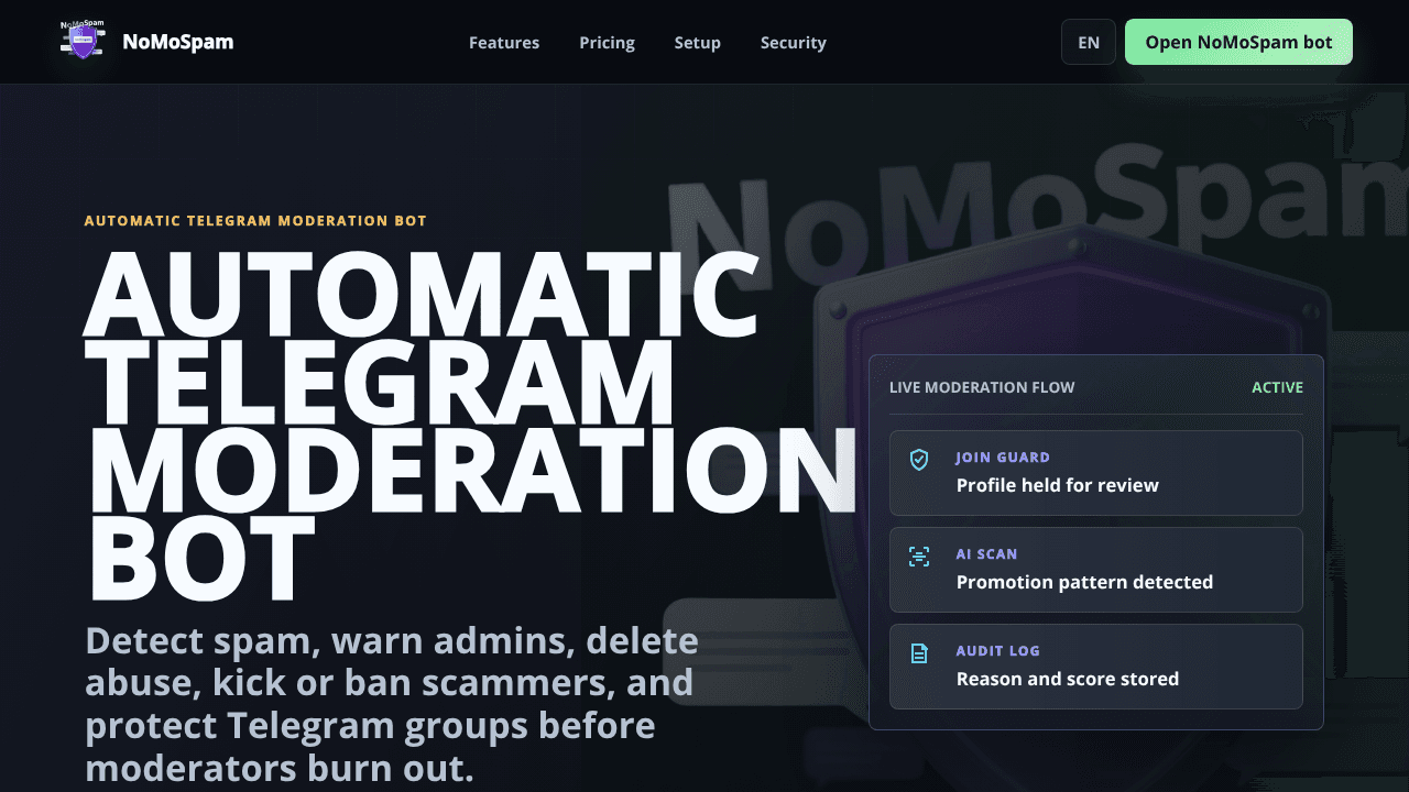 NoMoSpam website screenshot