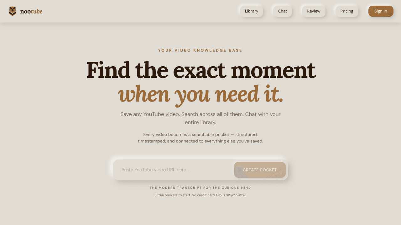 NooTube  website screenshot