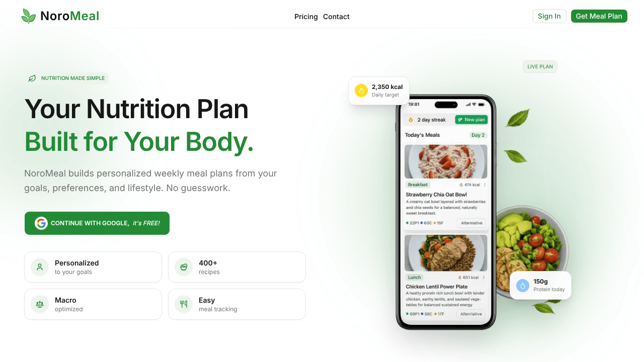 NoroMeal website screenshot