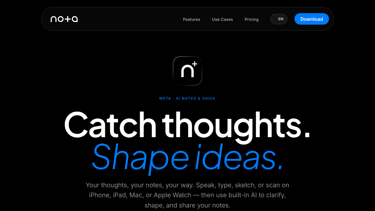 Nota: AI Notes & Voice website screenshot