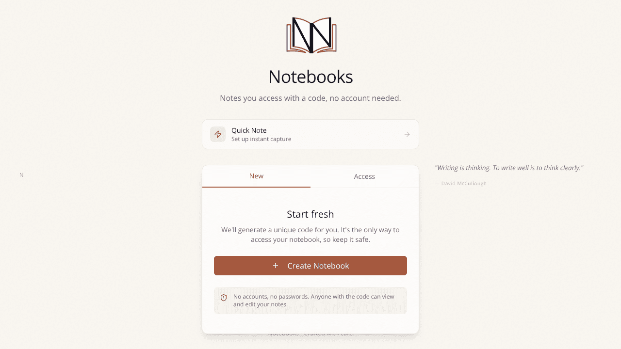 Notebooks website screenshot
