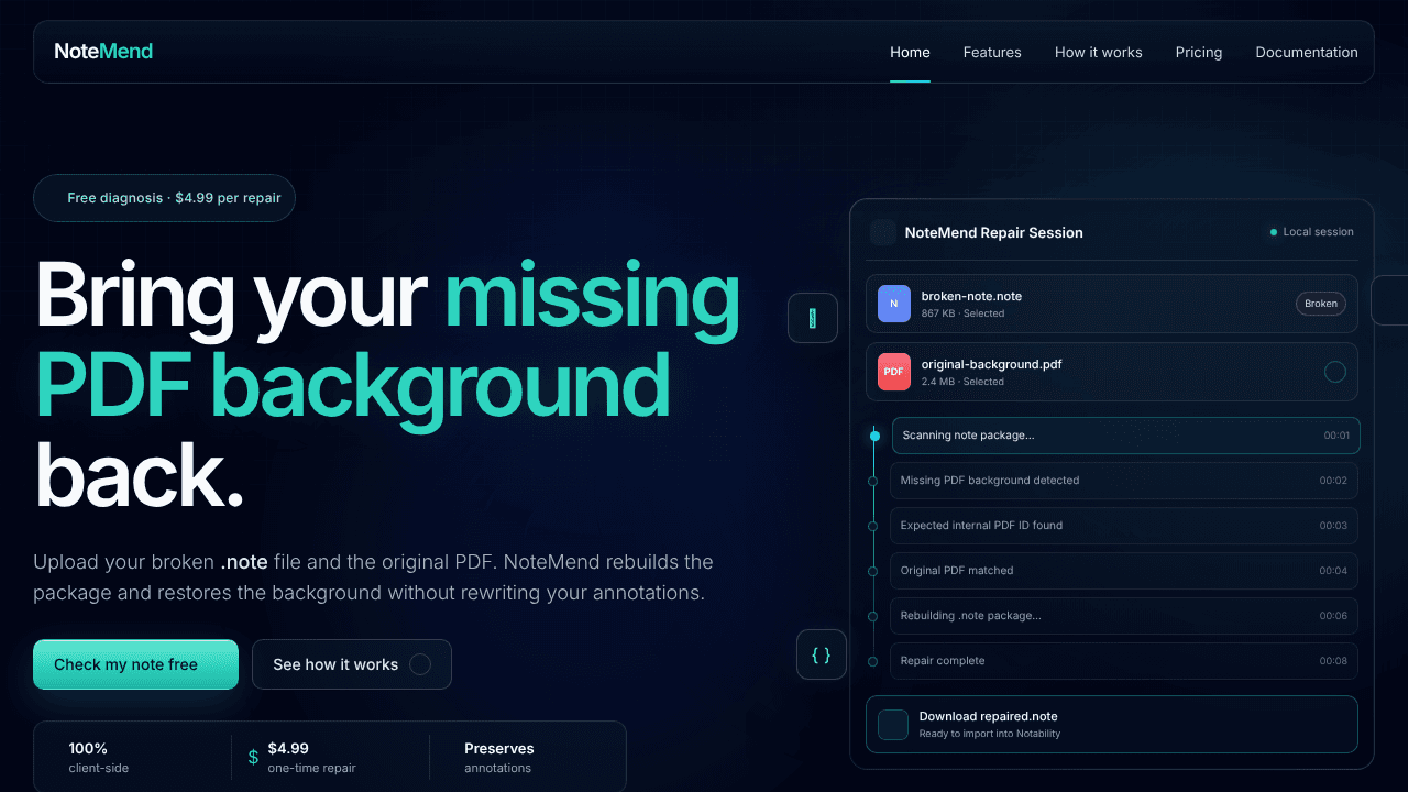 NoteMend website screenshot