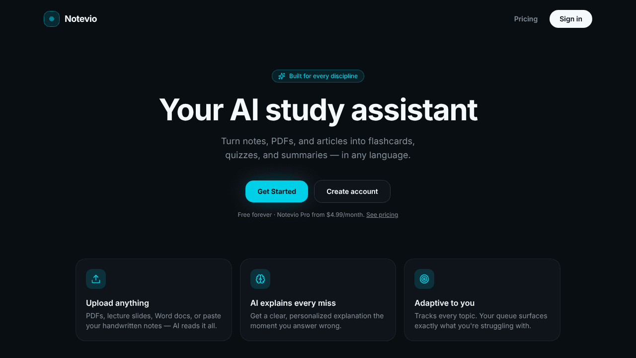 Notevio website screenshot