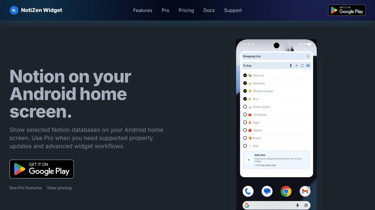 NotiZen Widget website screenshot