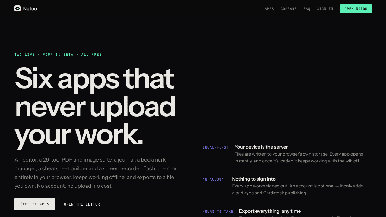 Notoo website screenshot
