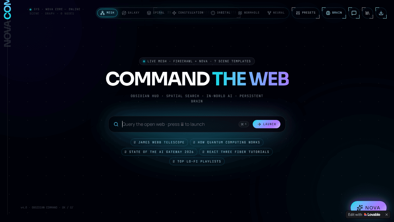 NOVA · Command Deck for the Open Web website screenshot