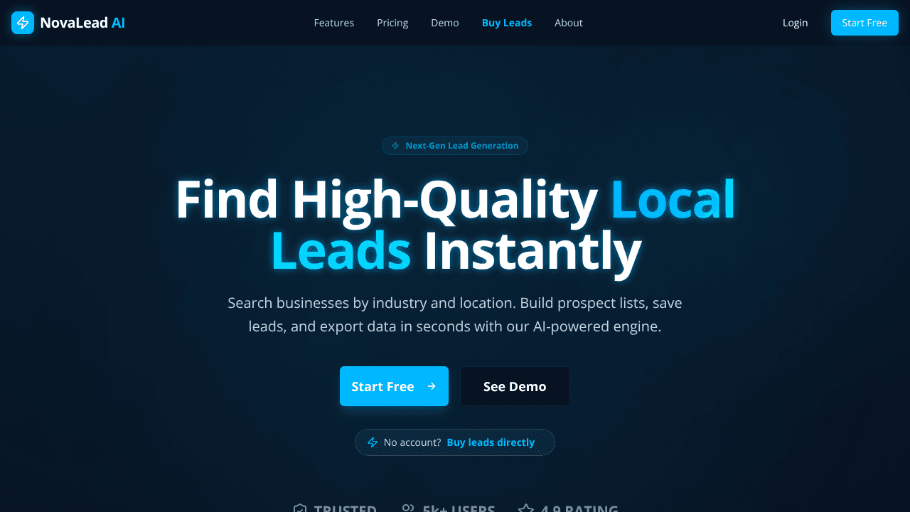 NovaLead website screenshot