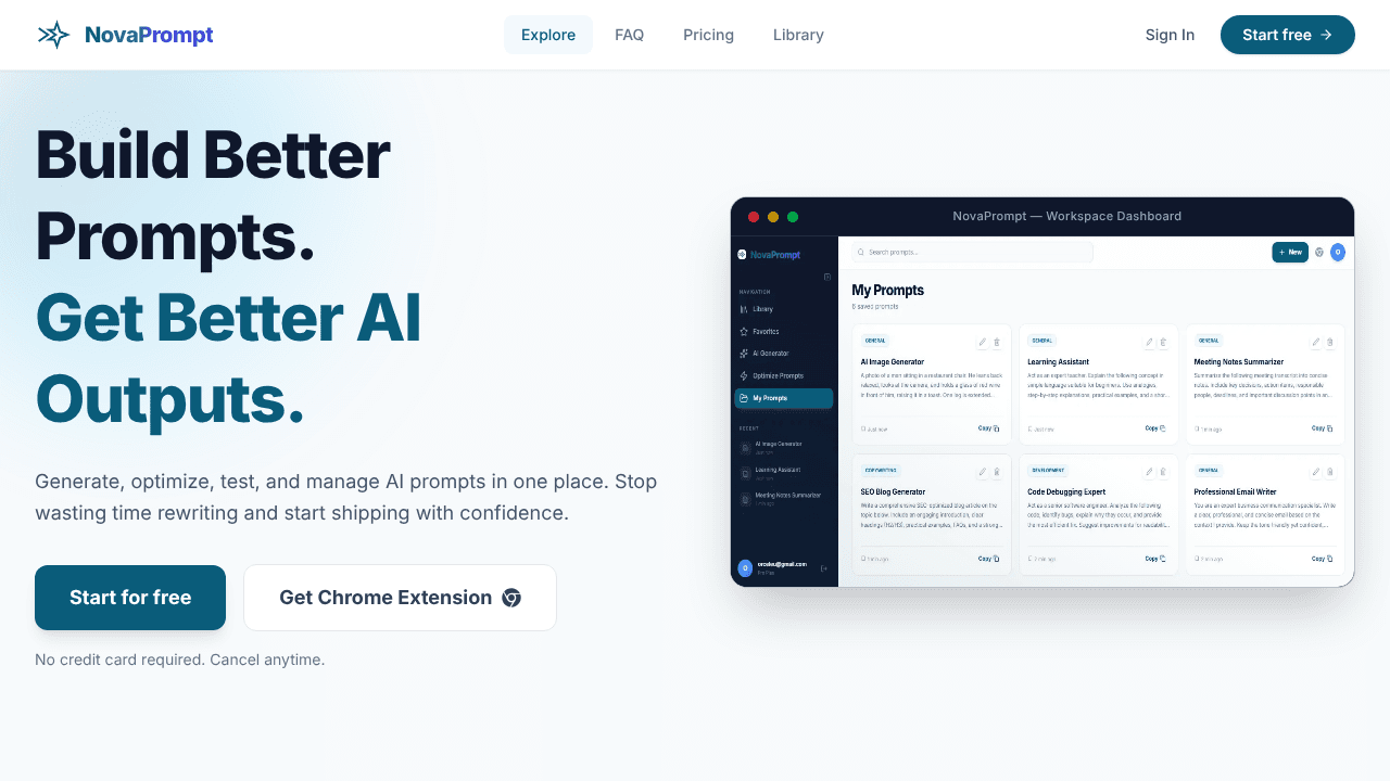 NovaPrompt website screenshot