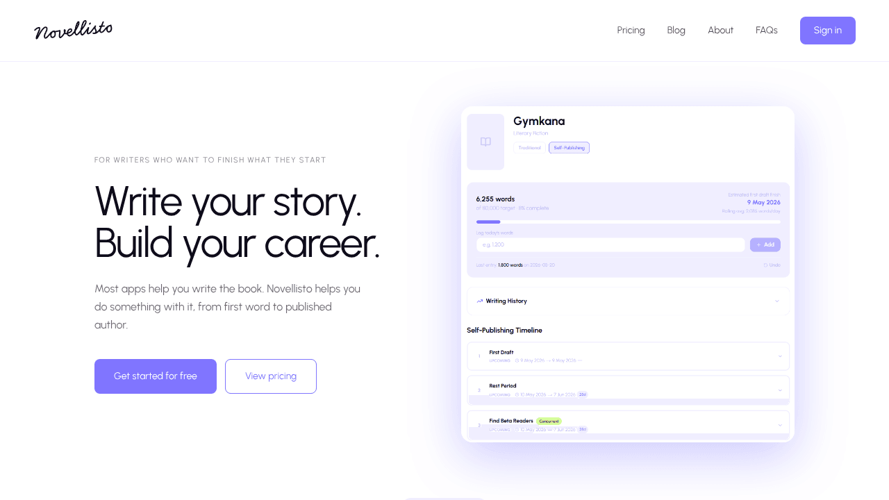 Novellisto website screenshot