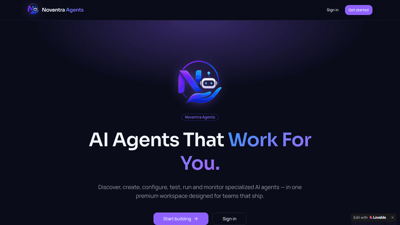 Noventra agents  website screenshot