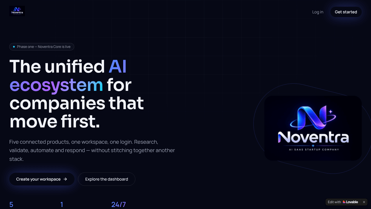 Noventra SaaS Startup company  website screenshot