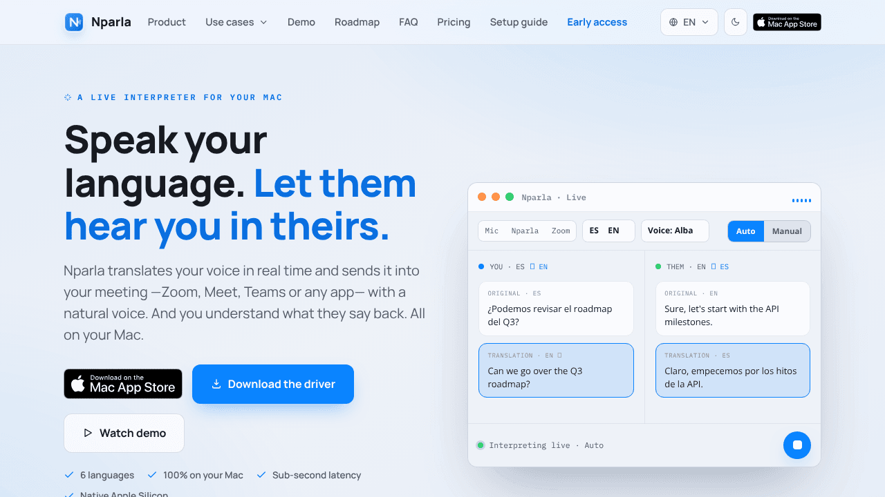 Nparla website screenshot