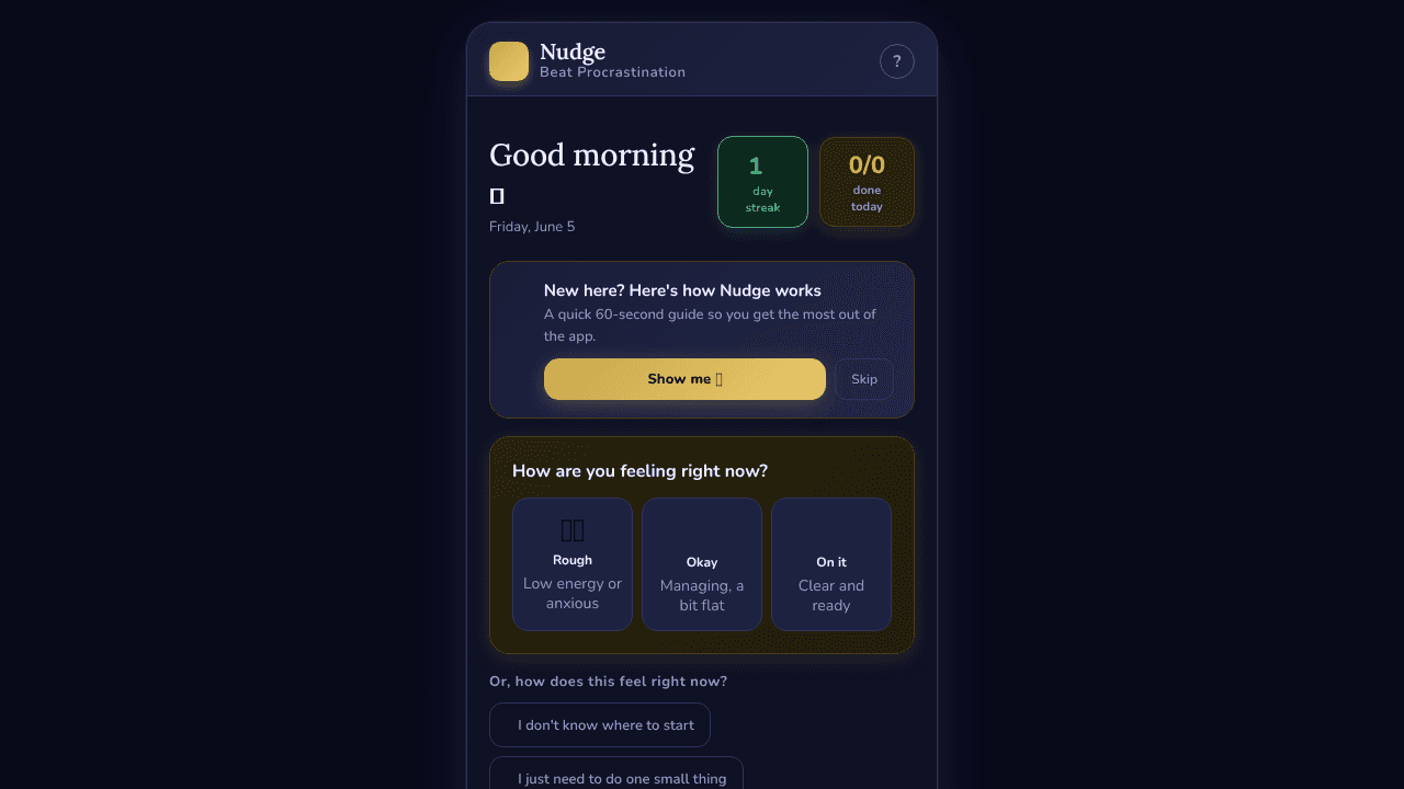 Nudge — Beat Procrastination website screenshot