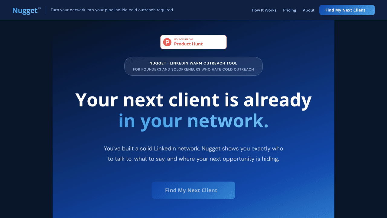 Nugget — LinkedIn Warm Outreach Tool website screenshot