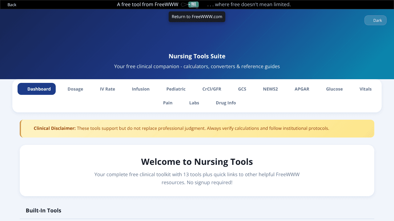 Nursing Tool Suite website screenshot