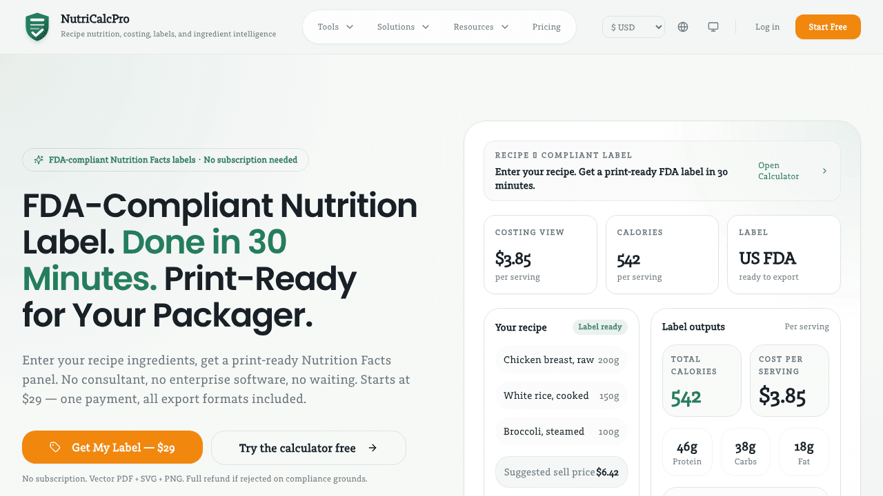 NutriCalcPro website screenshot