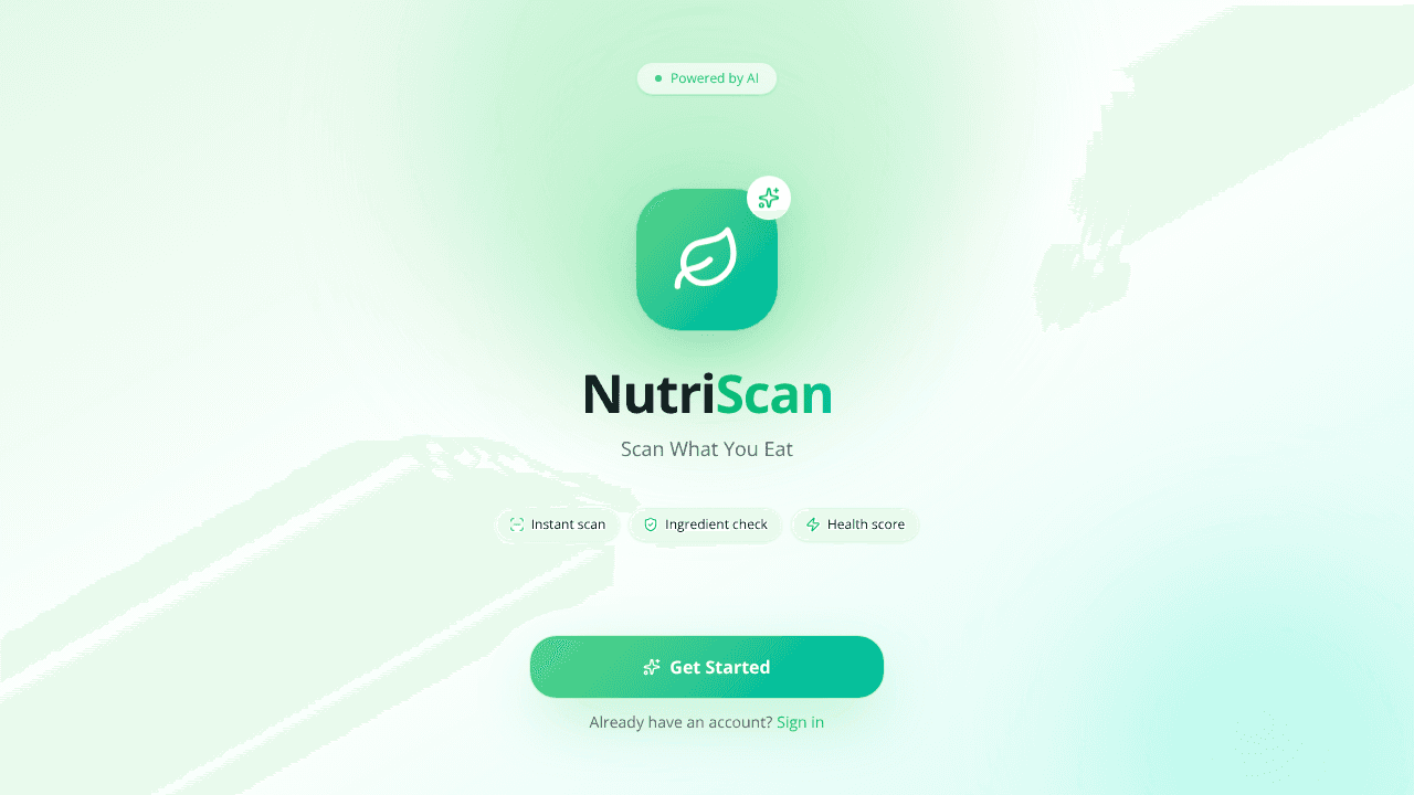 NutriScan AI Health website screenshot