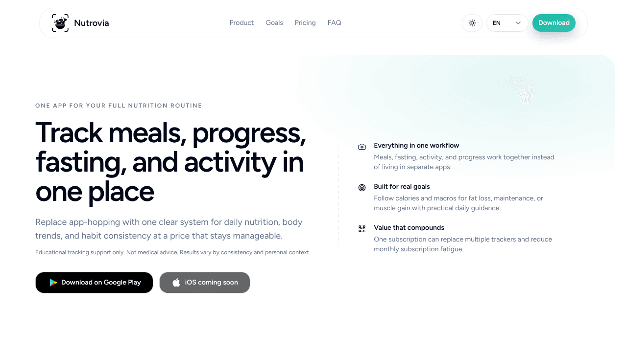 Nutrovia website screenshot