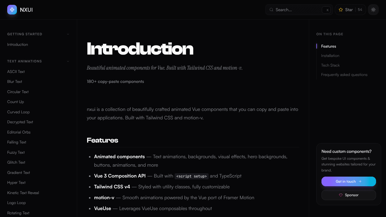 nxui website screenshot