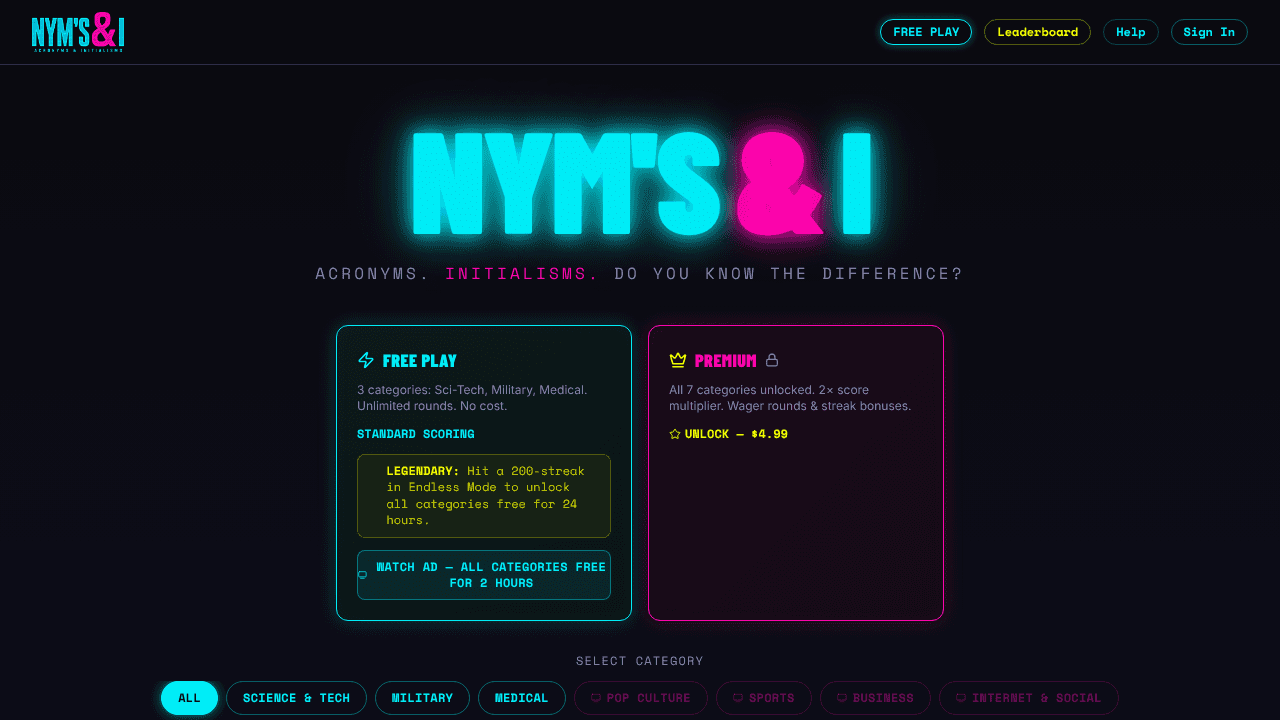 Nym's & I website screenshot