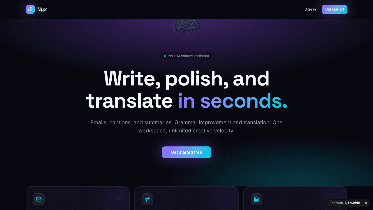 Nyx AI website screenshot