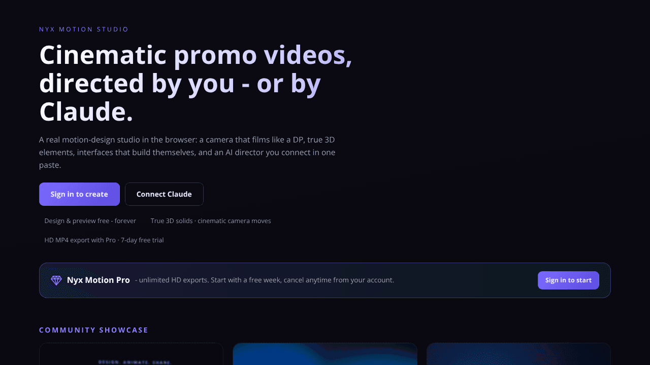 Nyx Motion website screenshot