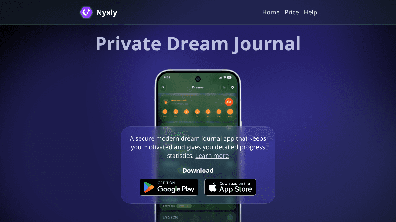Nyxly: Private Dream Journal website screenshot