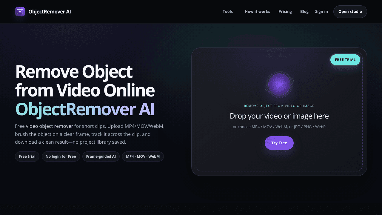 ObjectRemover AI website screenshot