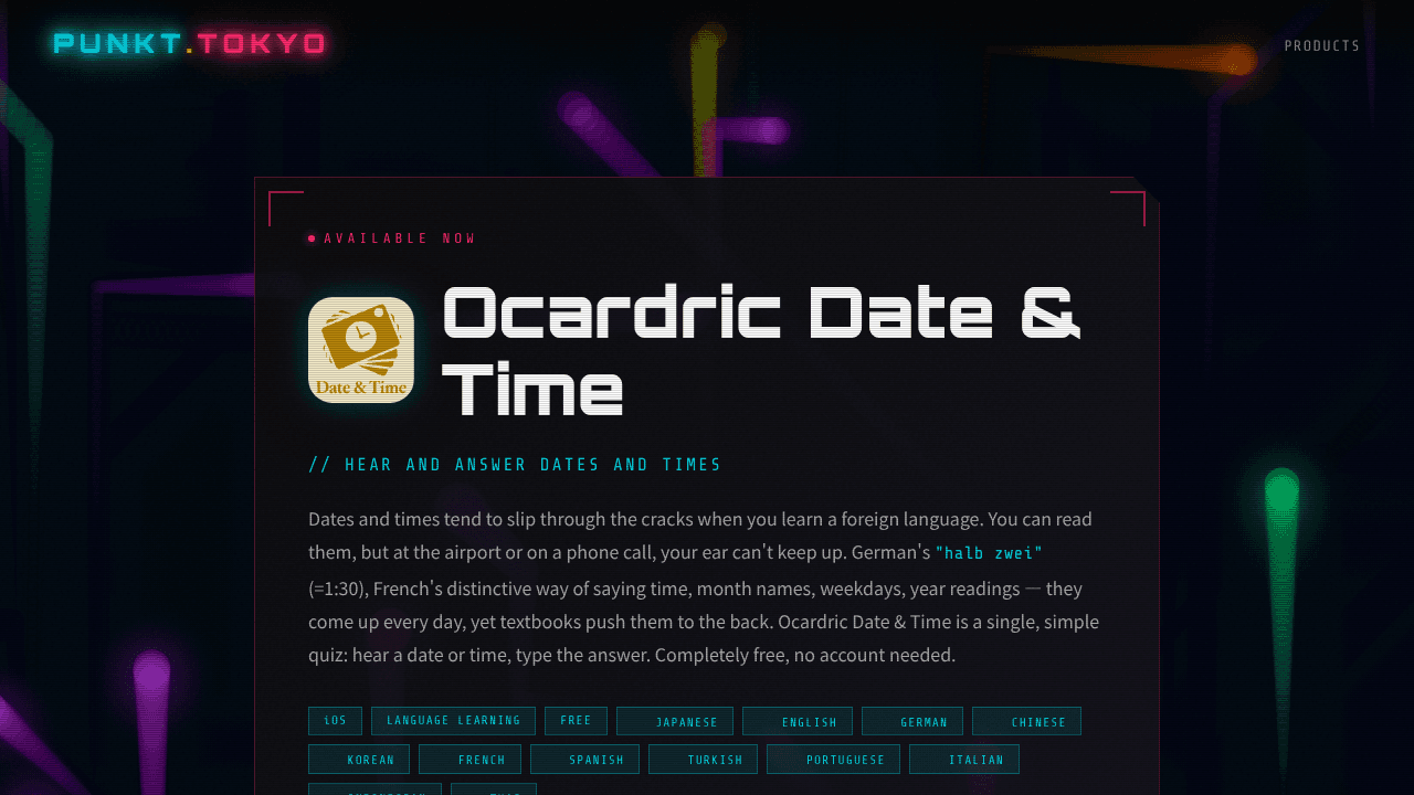 Ocardric Date & Time website screenshot