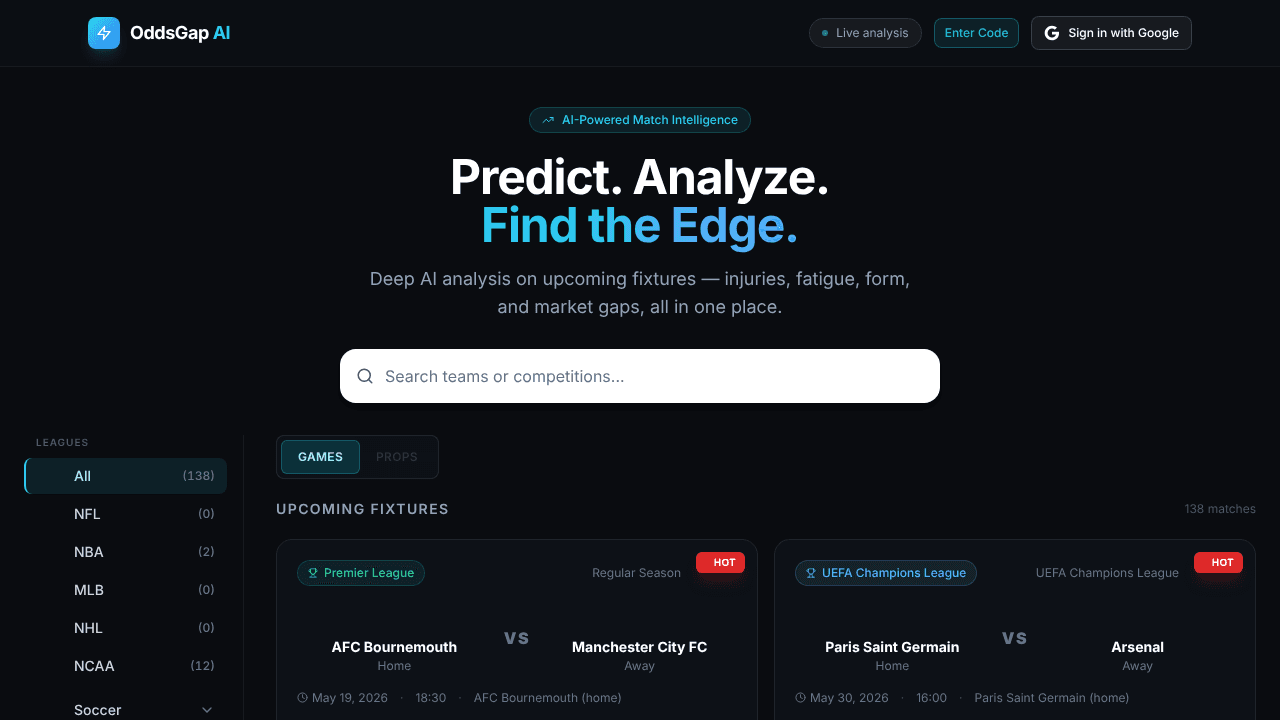  OddsGap AI website screenshot