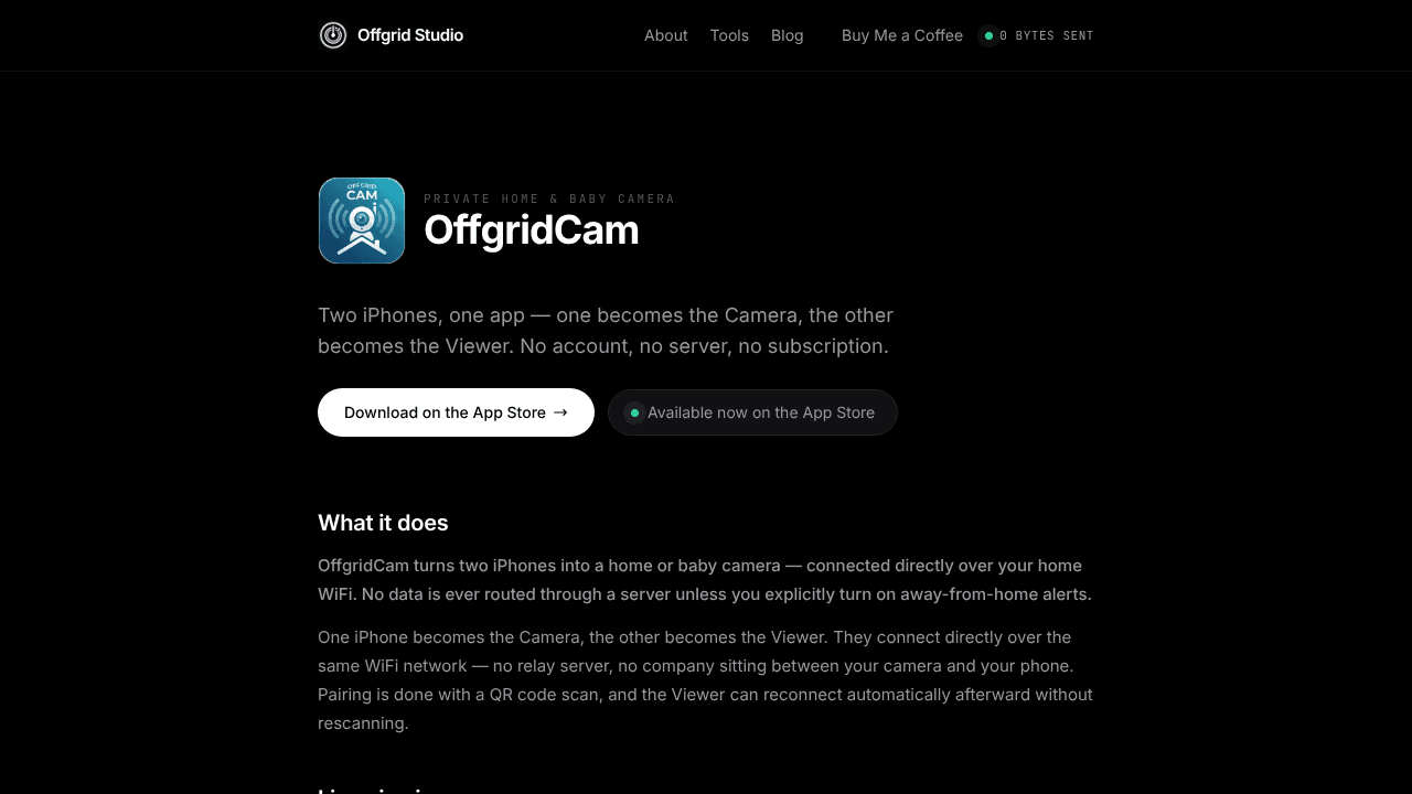 OffgridCam website screenshot