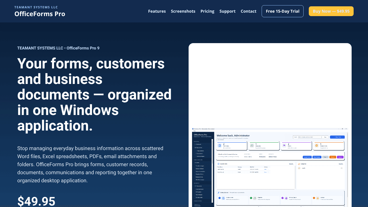 OfficeForms Pro website screenshot