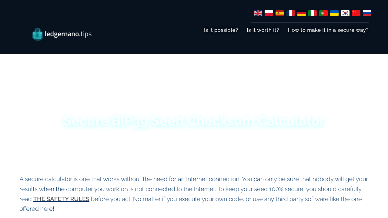 Offline BIP39 Seed Checksum Calculator website screenshot