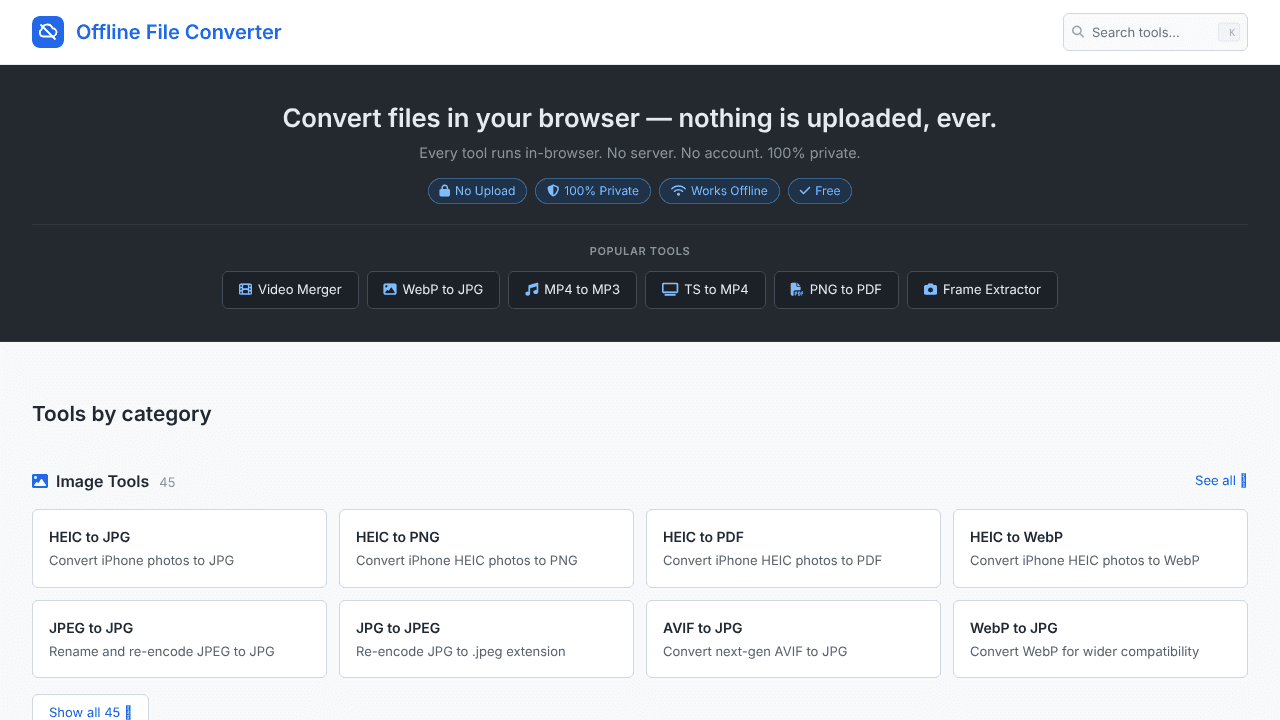 Offline File Converter website screenshot