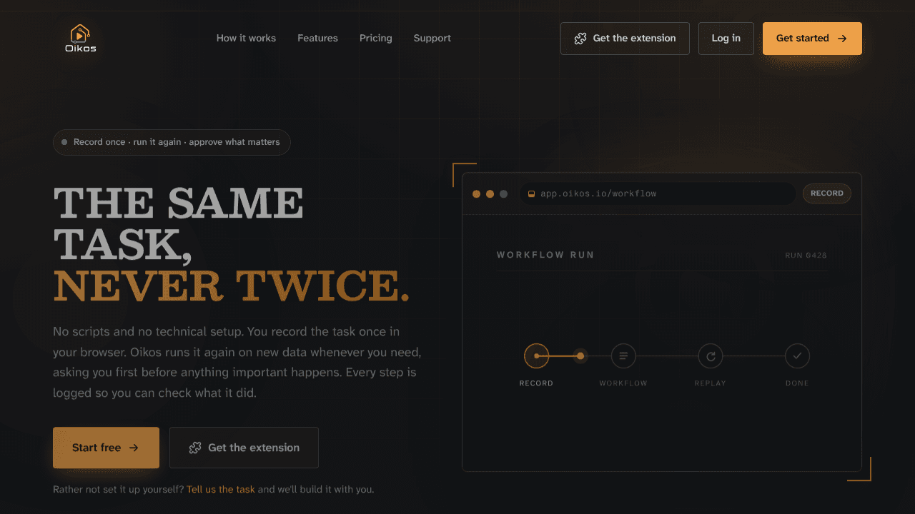 Oikos · Your browser, on autopilot website screenshot
