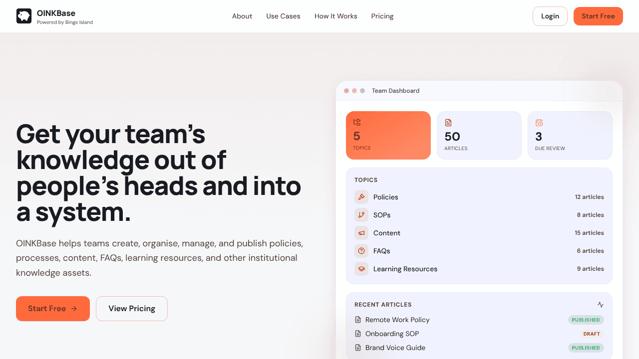 OINKBase website screenshot