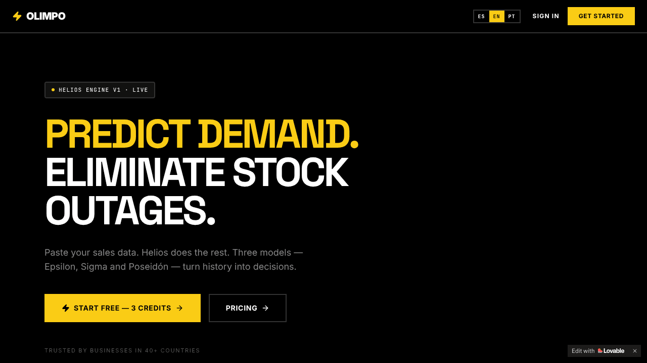 OLIMPO Demand Forecasting for bussines website screenshot
