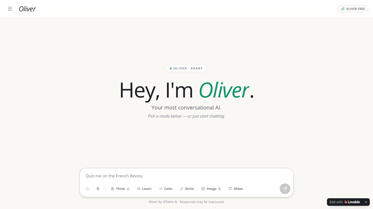 Oliver website screenshot