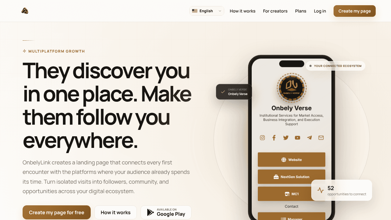 Onbely Links website screenshot
