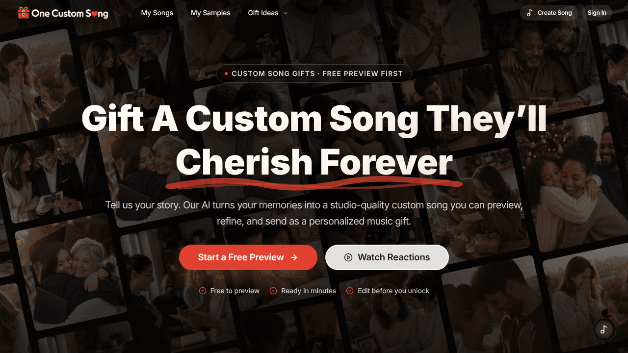 One Custom Song website screenshot
