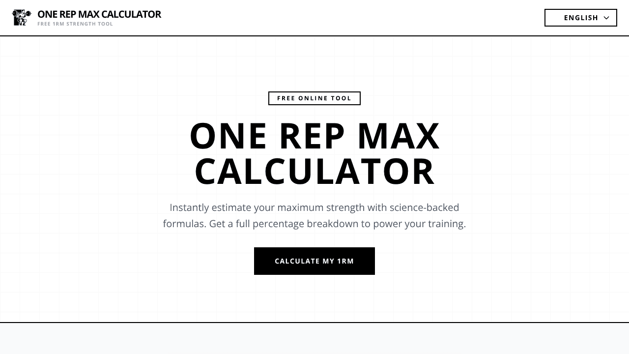 One Rep Max Calculator website screenshot