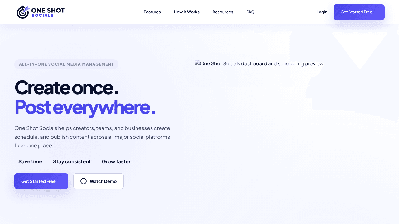 One Shot Socials website screenshot