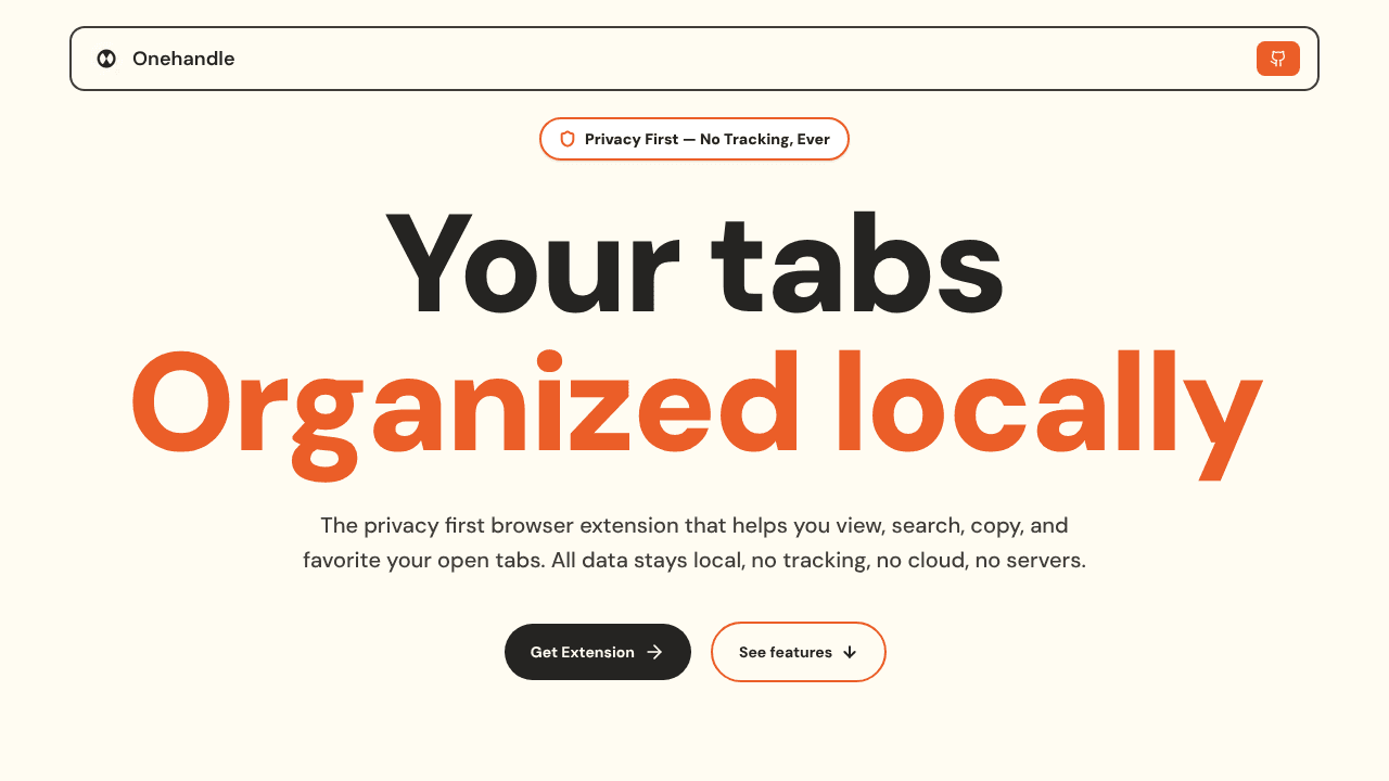 onehandle website screenshot