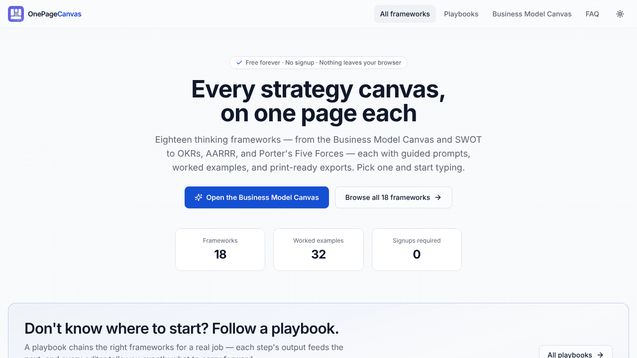 OnePageCanvas website screenshot
