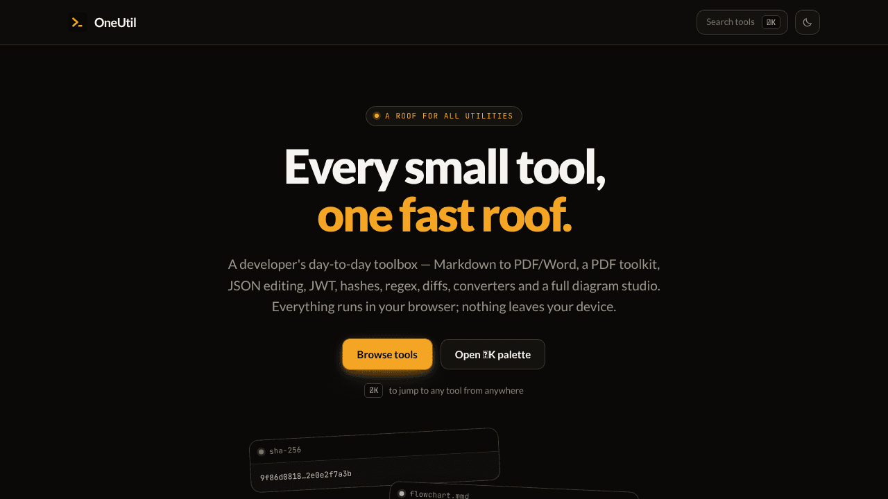 OneUtil website screenshot